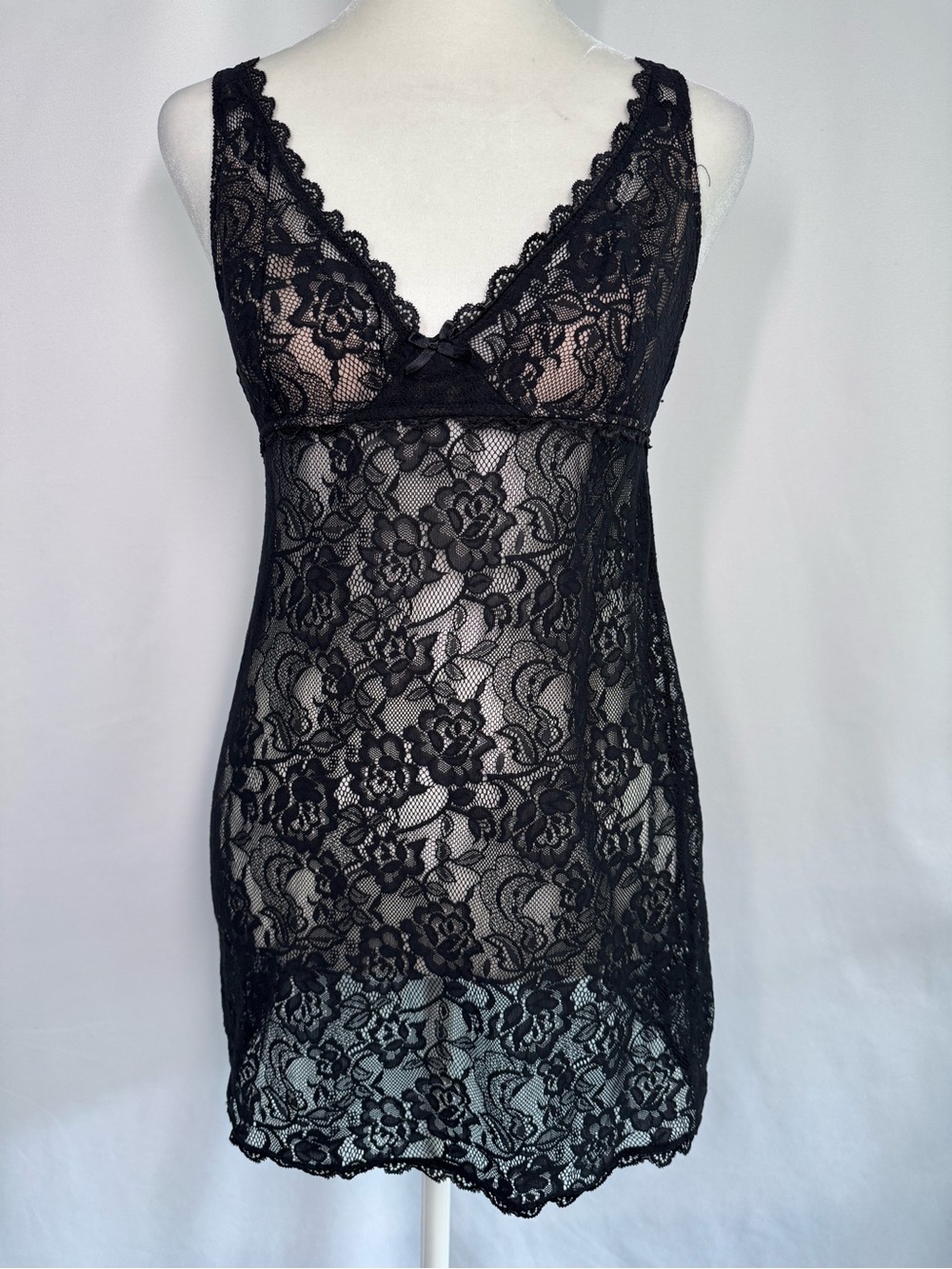 Victoria's Secret Very Sexy Black Sheer Lace Chemise Slip Dress - Size M